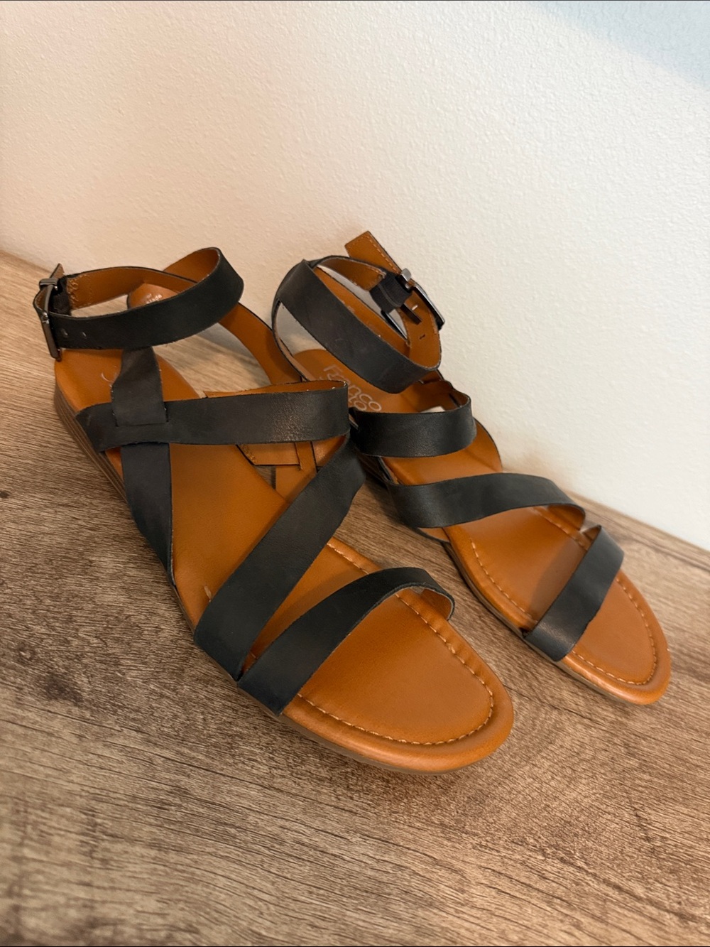 Franco Sarto Strappy Black Leather Sandals